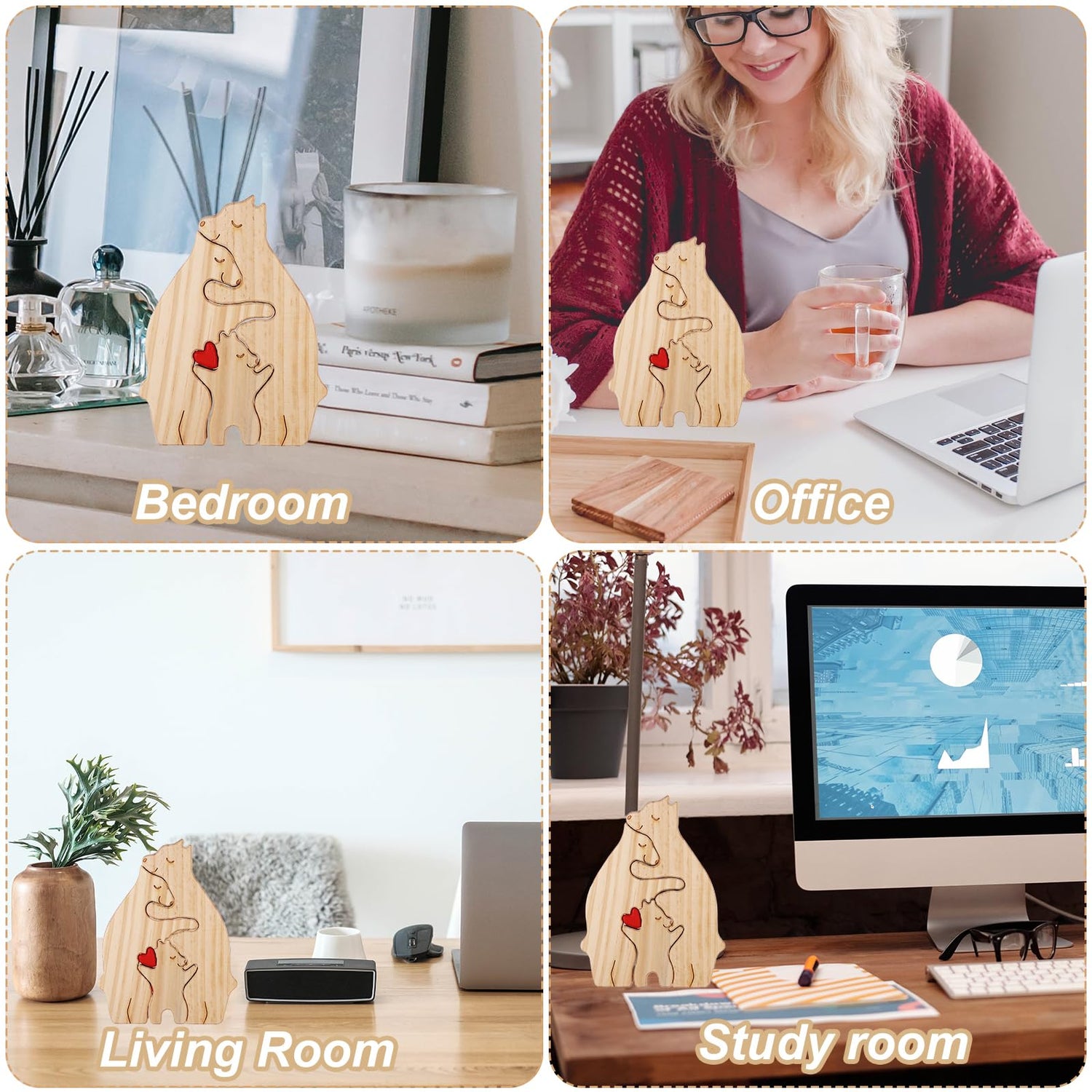 Personalized Family Name Puzzle, 3 Bears Wooden Bear Puzzle Decorative Wooden Bear Puzzle Creative Birthday Gifts for Mom Parents Home Decor Mothers BOXOB