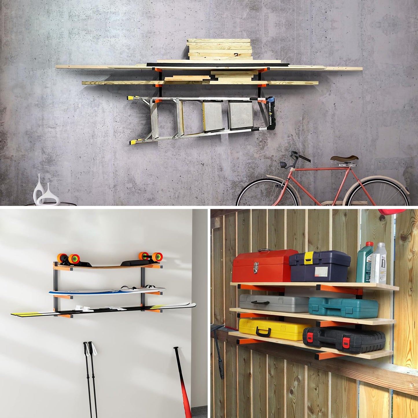 Adjustable angle 90 ° 75 ° Wall Mount Wood Organizer and Lumber Storage Metal Rack with 3-Level - Lumber Organizer Wall Mount Wood Rack Organizer - WoodArtSupply