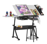47" W Fusion Craft Center with 24" Supply Tray, 60 Degree Angle Adjustable Top and Height Adjustable from 27.75" – 35.5" when Flat, Stool and SD STUDIO DESIGNS