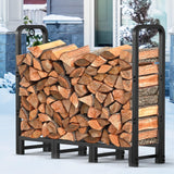 AMAGABELI GARDEN & HOME 4ft Firewood Log Rack Outdoor Indoor Heavy Duty Wrought Iron Fire Wood Holder Outdoors Stand Tubular Wood Pile Lumber Storage AMAGABELI GARDEN & HOME