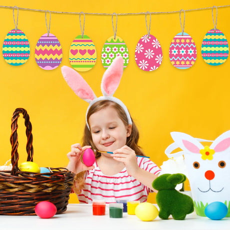 50 PCS Easter Egg Wooden Cutouts Unfinished Egg Wood Slices Easter DIY Hanging Ornaments Gift Tags with Hemp Rope for Painting Craft Project Easter peony man