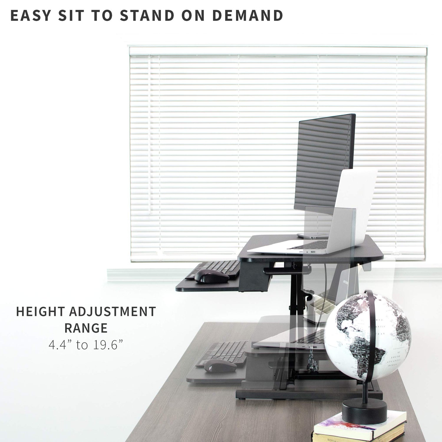 VIVO Height Adjustable 32 inch Stand Up Desk Converter, Quick Sit to Stand Tabletop Dual Monitor Riser Workstation, Black, DESK-V000S VIVO