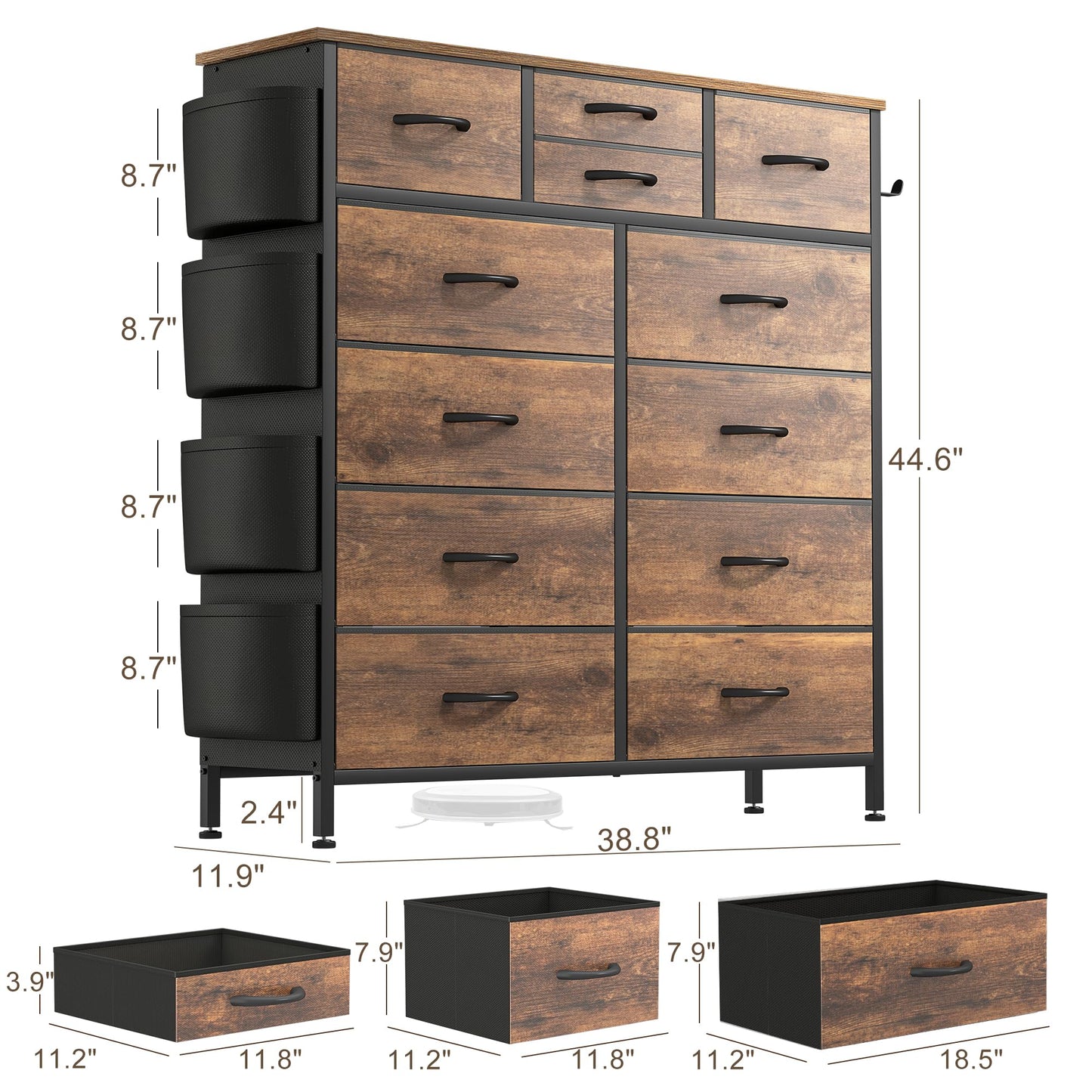 Lulive Dresser for Bedroom with 12 Drawers, Tall Dresser Chest of Drawers with Side Pockets and Hooks, Fabric Dresser Storage Tower for Closet, - WoodArtSupply