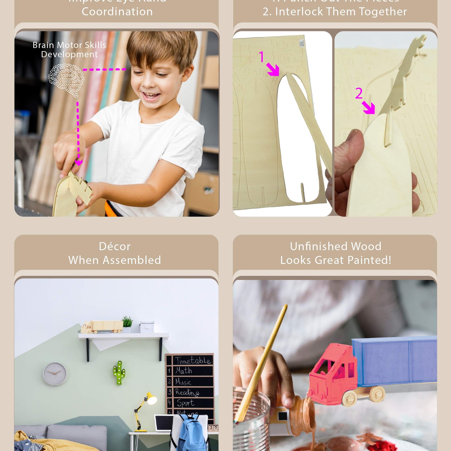 Puzzled 3D Puzzle Semi Truck Wood Craft Construction Model Kit, Fun Unique & Educational DIY Wooden Toy Assemble Model Unfinished Crafting Hobby Puzzled