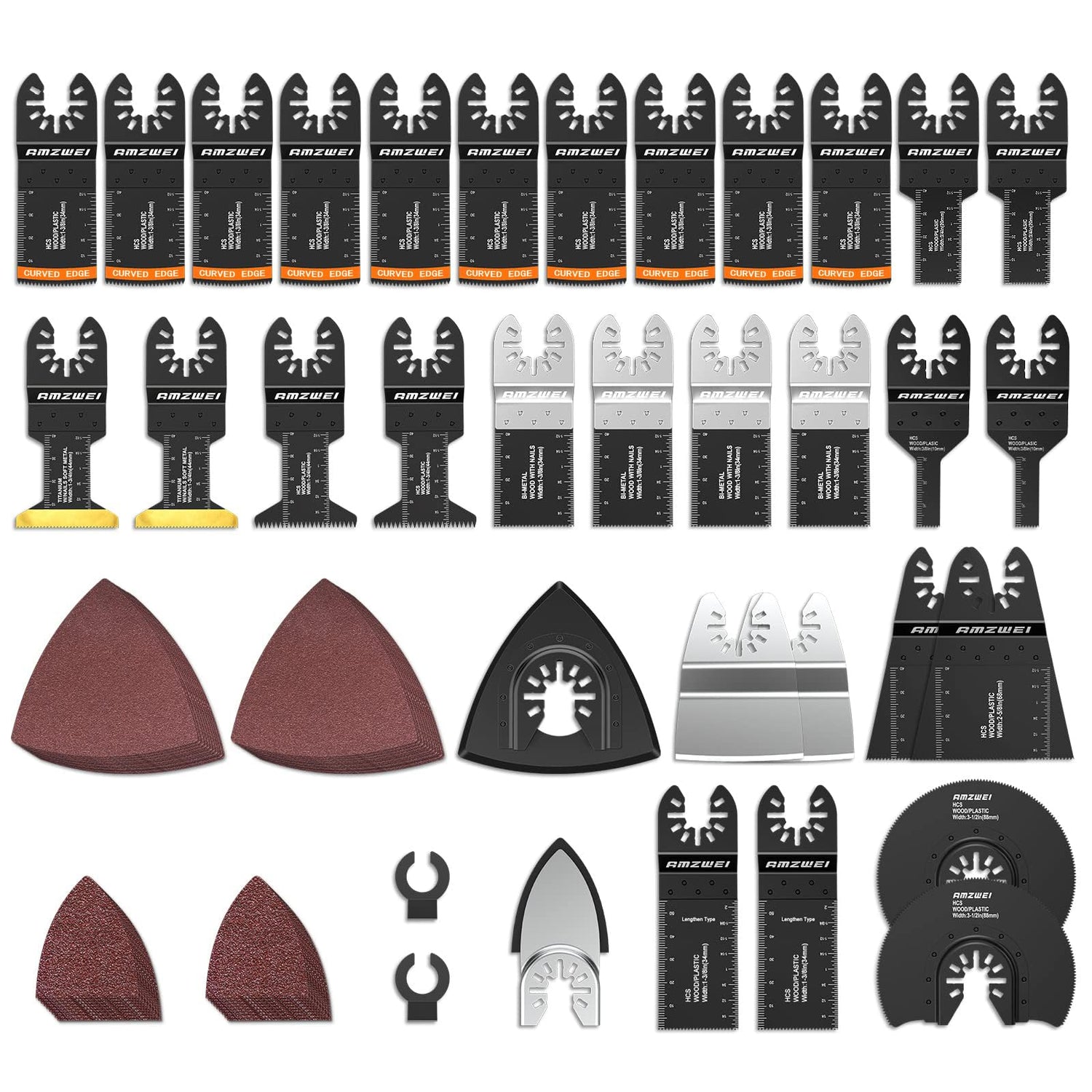 AMZWEI 154 Metal Wood Oscillating Tool Blade, Titanium Oscillating Saw Blades with Sandpaper, Quick Release Multi Tool Blades Kits for Dewalt Ryobi AMZWEI