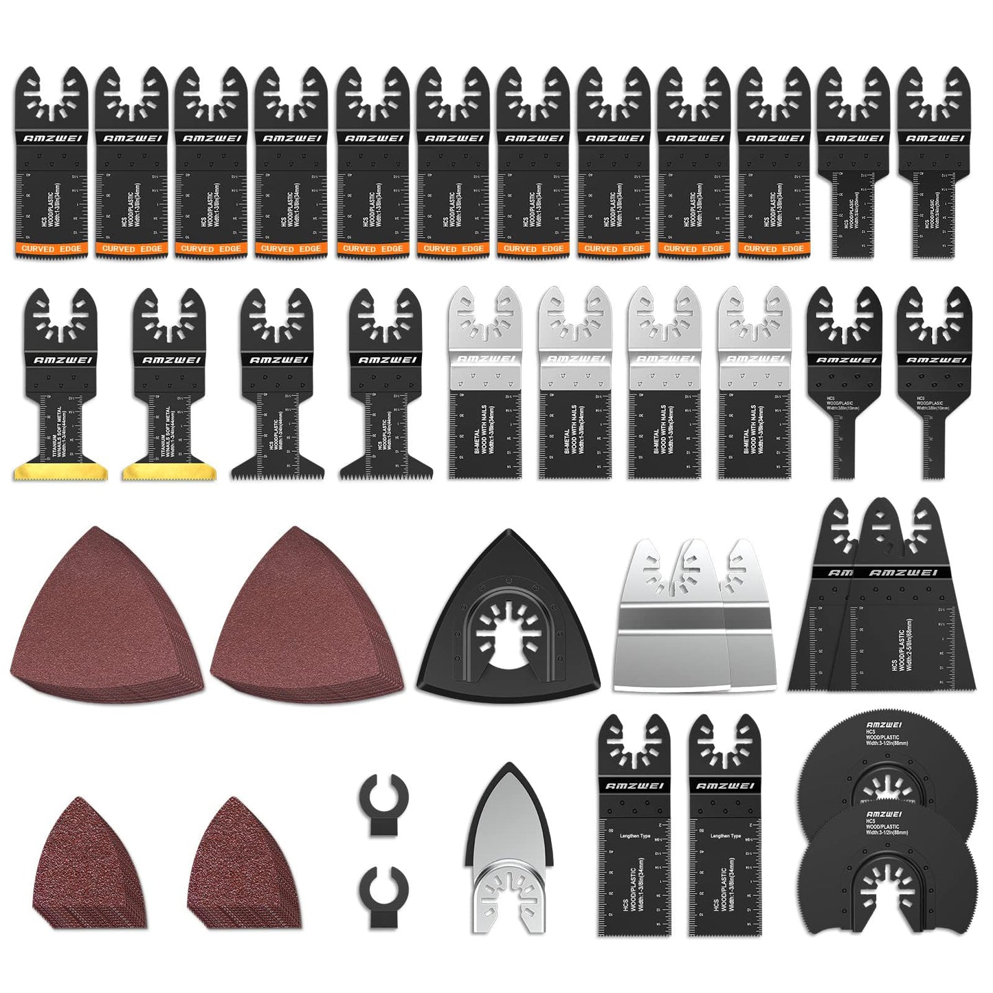 AMZWEI 154 Metal Wood Oscillating Tool Blade, Titanium Oscillating Saw Blades with Sandpaper, Quick Release Multi Tool Blades Kits for Dewalt Ryobi - WoodArtSupply
