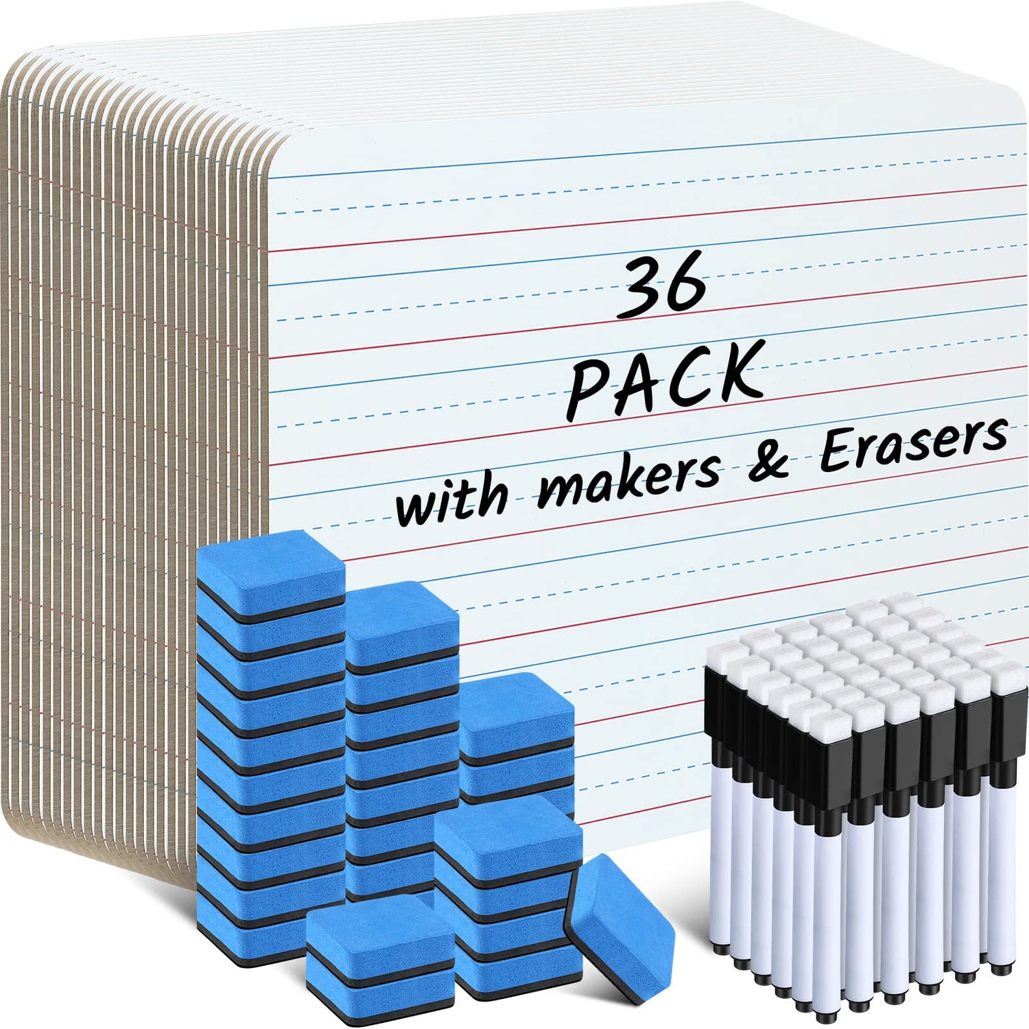 36 Pcs Double Sided Whiteboard Lined Dry Erase Board for Kids 9" x 12" Small Dry Erase Board with Lines Lined White Board Education Teacher Supplies Geyee