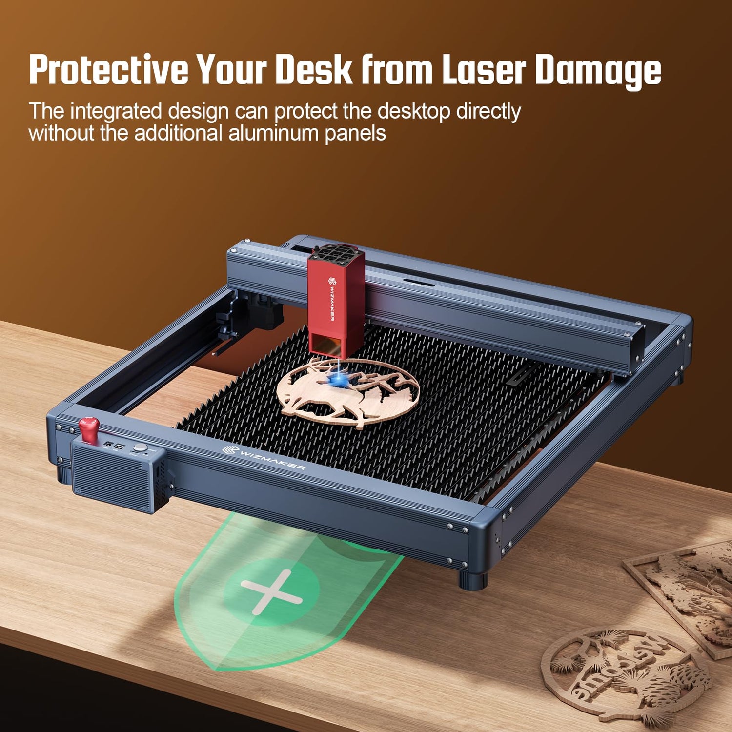 WIZMAKER Laser Engraver, 12W Output Powerful Laser Cutter DIY Laser Engraving Machine + WIZMAKER Upgraded Honeycomb Laser Bed, Spliceable Laser WIZMAKER