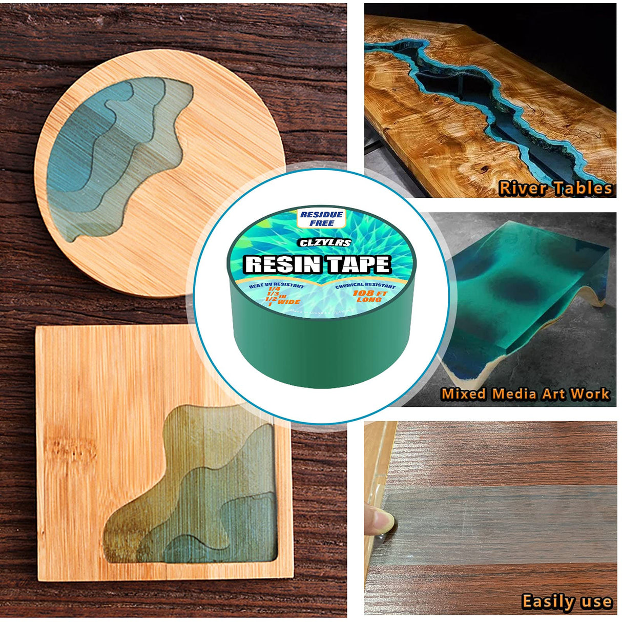 CLZYLRS 4 Rolls Resin Tape for Epoxy Resin Molding-Silicone Thermal Adhesive Tape-Easy Peeling (1inch & 3/4inch & 1/2inch & 1/4 inch) Jonnick