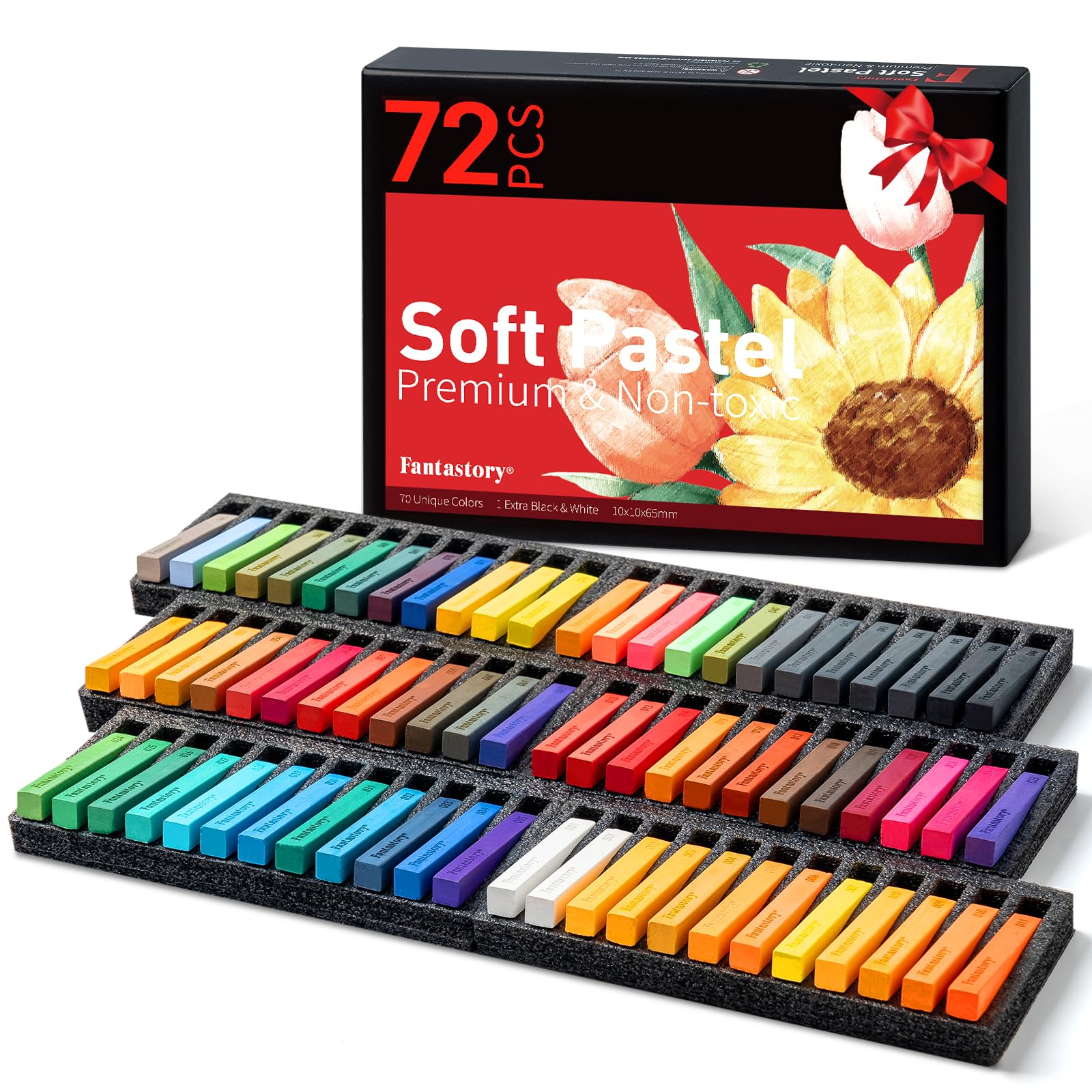 Fantastory Long Soft Chalk Pastels Set, 72 Sticks,Includes 5 Fluorescent Colors,Non Toxic Soft Pastels for - WoodArtSupply