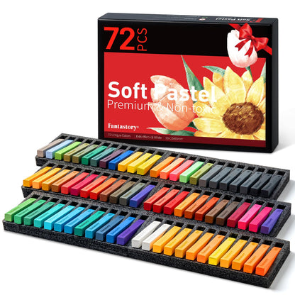 Fantastory Long Soft Chalk Pastels Set, 72 Sticks,Includes 5 Fluorescent Colors,Non Toxic Soft Pastels for - WoodArtSupply