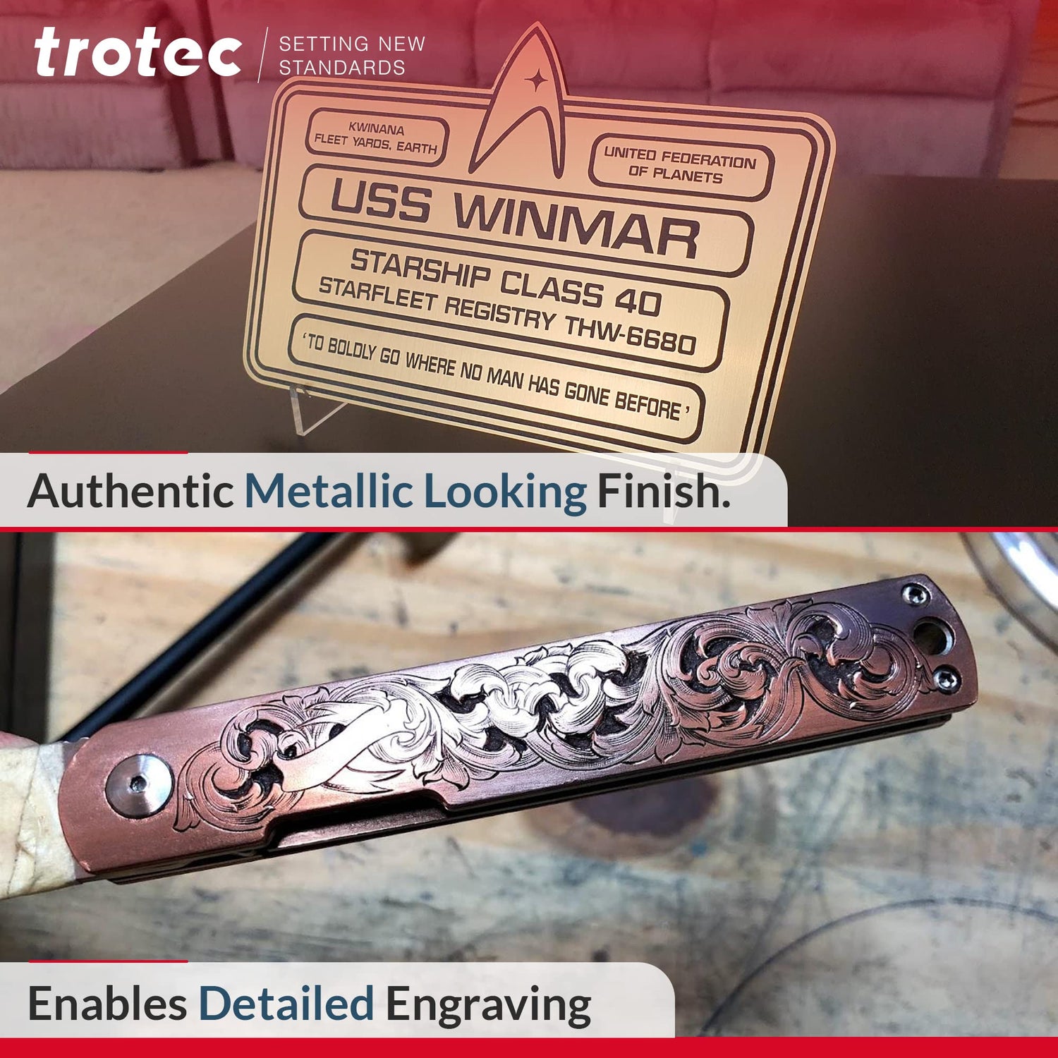 Trotec | Metallic Looking Acrylic Sheet | 8 Pcs | Brushed Silver/Black | 12"x12"x1/16" | Metallic Finish - Scratch Resistant for Laser Engraving & TROTEC