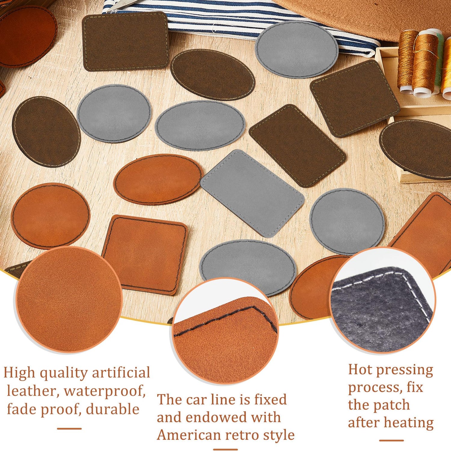 60 Pcs Blank Leatherette Hat Patches Rustic Laser Iron on Sewing Hat Patches with Adhesive Leather Patches for Hats Clothes Repair, 3 x 2 Inches Dunzy