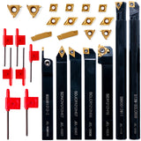 Lathe Threading-Tool Bit Set 21pcs - 7pcs 1/2" Turning Holder Boring Bars / 14pcs Indexable Carbide Inserts Golden CCMT060204 DCMT070204 11IR 16ER WoodArtSupply