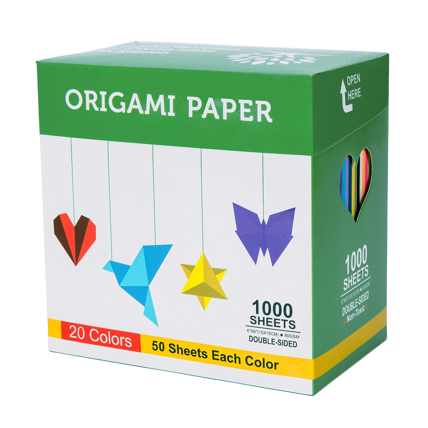 BUBU Origami Paper Kit 1000 Sheets 6 Inch Square Double Sided Color 20 Vivid Colors for Beginners Trainning and School Craft Lessons BUBU