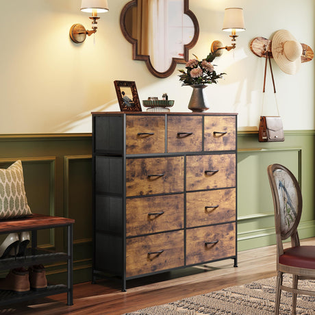 WLIVE 9-Drawer Dresser, Fabric Storage Tower for Bedroom, Hallway, Closet, Tall Chest Organizer Unit with Fabric Bins, Steel Frame, Wood Top, Easy WLIVE