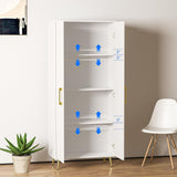 NOVAMAISON White Storage Cabinet 69” Tall - Storage Cabinet w/ 2 Doors and Adjustable Shelves, Freestanding Kitchen Pantry w/Gold Handles and Legs, NOVAMAISON