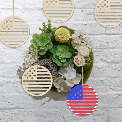 4in Patriotic Star Hanging Wood Independence Day Unfinished Wood with Twines DIY Craft Ornament for Independence Day Wedding Birthday Birthday 4th of - WoodArtSupply