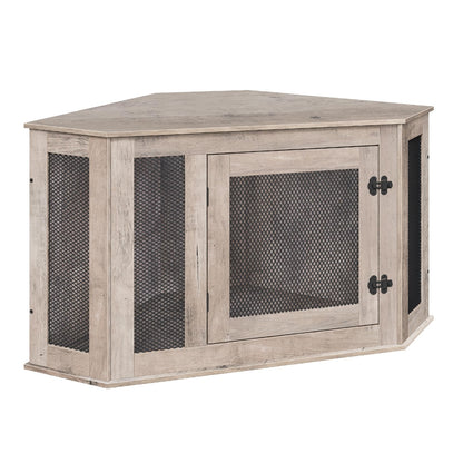 MAHANCRIS Corner Dog Crate Furniture, Wooden Dog Kennel End Table, Decorative Pet Crate Indoor Use, Furniture Style Dog House for Small Medium Dog, - WoodArtSupply