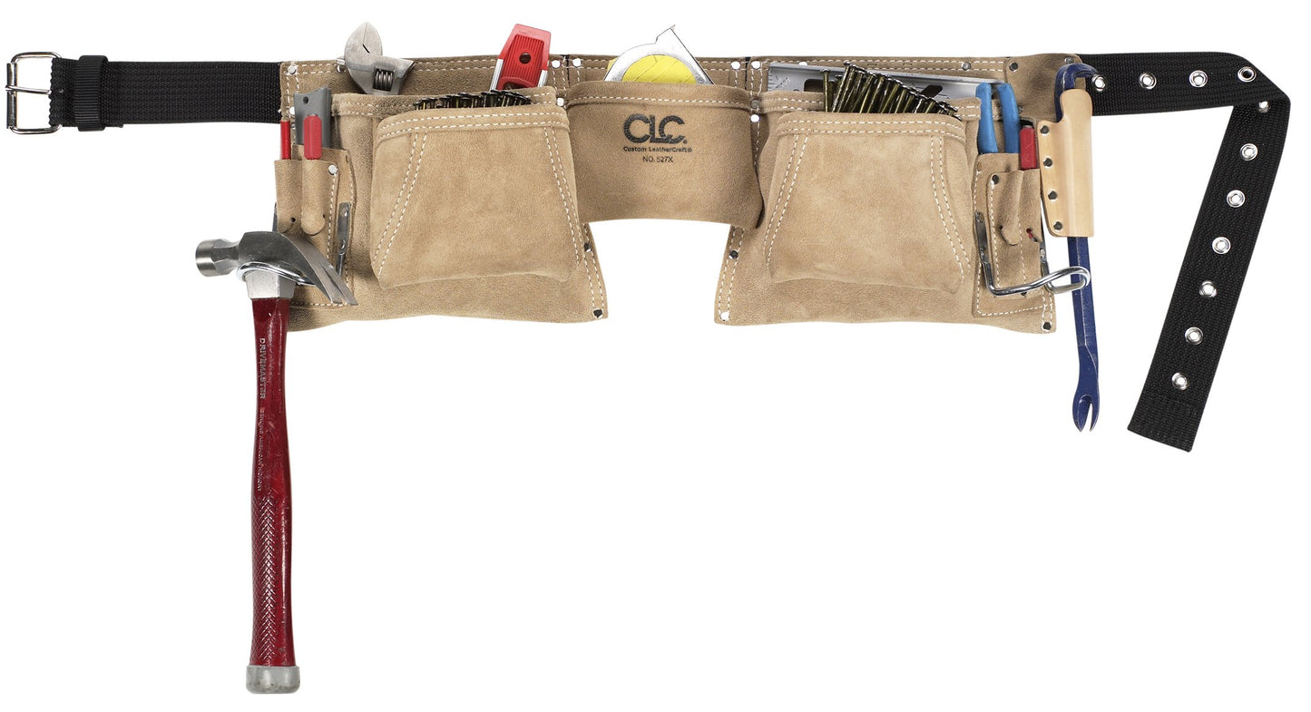 Custom Leathercraft527X Heavy Duty Top Grain Suede Construction Work Apron, 2 Hammer Loops, 12 Pocket,Cream White - WoodArtSupply