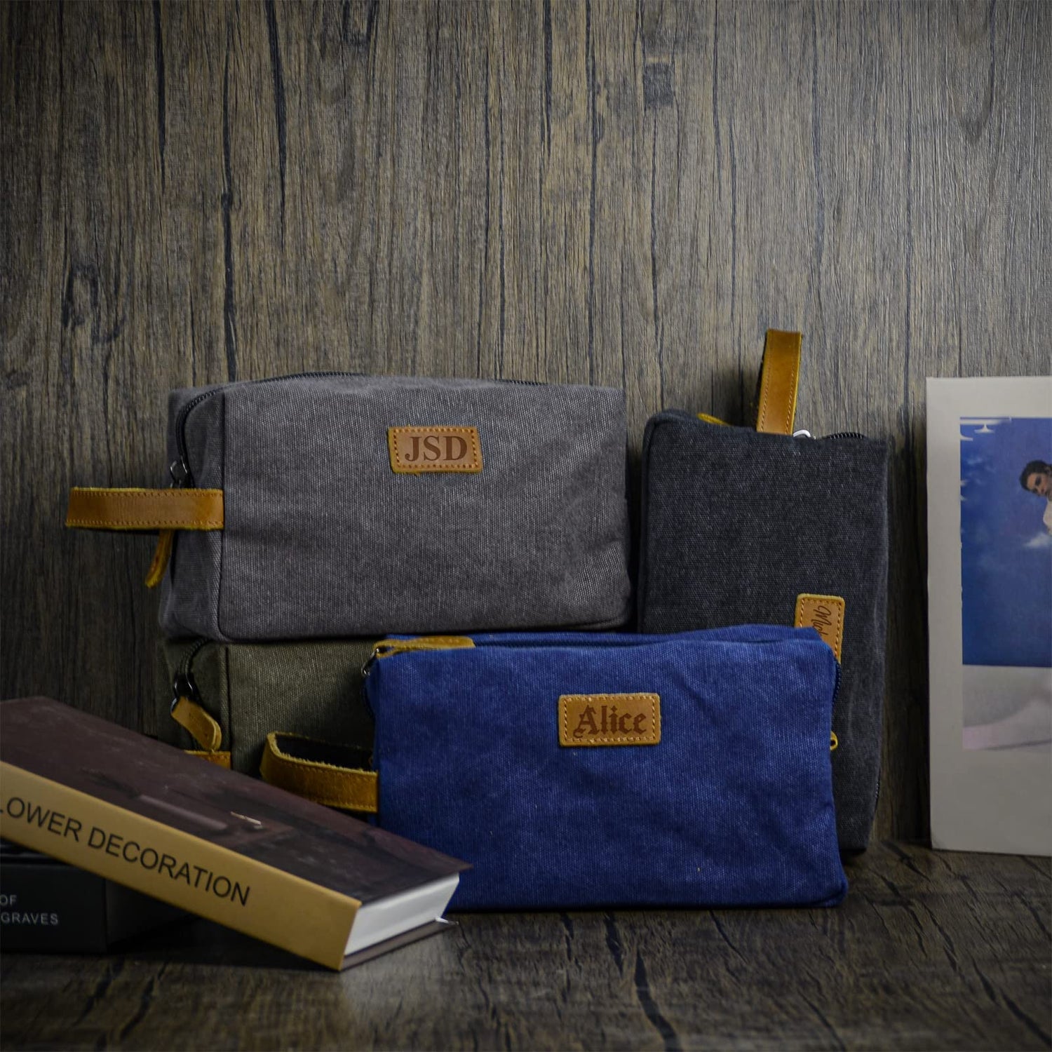 ELULAE Personalized Toiletry Bag for Men, Custom Laser Engraved Canvas Shaving Dopp Kit Toiletry Bag Leather Canvas Dopp Kit For Travel, Gift for ELULAE