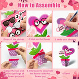 WATINC 32PCS Valentine’s Day Flower Craft Kit, Make Your Valentines Heart Flowers Pot Gift Craft Decorations, DIY Valentine Art Craft Set Home School WATINC
