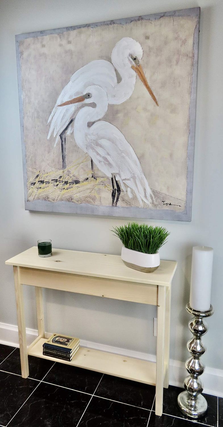 36" Unfinished Pine Console Sofa Table with Bottom Shelf Generic