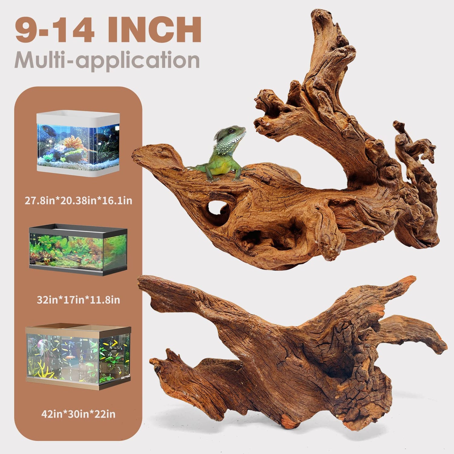 Jorewood Natural Large Coral Driftwood for Aquarium Decor Fish Tank Decorations Reptile Decor, Assorted Driftwood Branch 9-14" 2 Pcs Jorewood