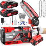 Mini Chainsaw 6-Inch Battery Powered - Cordless Electric Handheld Chainsaw with 2 Rechargeable Batteries - 21V Small Power Chain Saws Battery Tomyvic