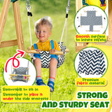 Motionchic 3 in 1 Wooden Swing Set Outdoor Playset Swing Set Kids Playground Playset with Baby Swing Seat, Toddler Slide, Captain's Wheel, Telescope, Motionchic