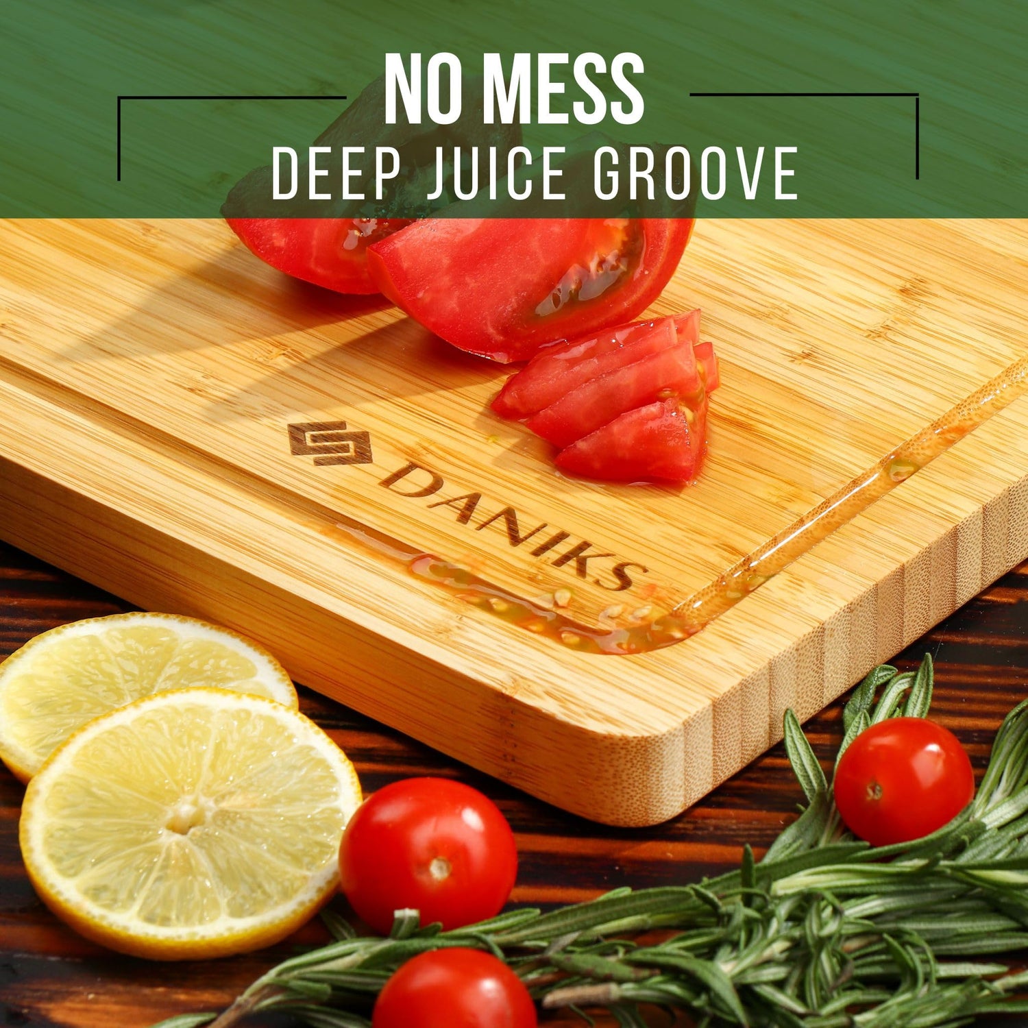 Daniks 100% Organic Bamboo Cutting Board for Kitchen | Heavy Duty Wood Chopping Board | Extra-Thick Cutting Board for Serving, Meat and Veggies | Daniks