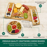 Bamboo Cheese Board Set - Charcuterie Boards Serving Platter - Magnetic Removable Side Boards - Gift for Housewarming, Anniversary, and Birthdays - House Ur Home