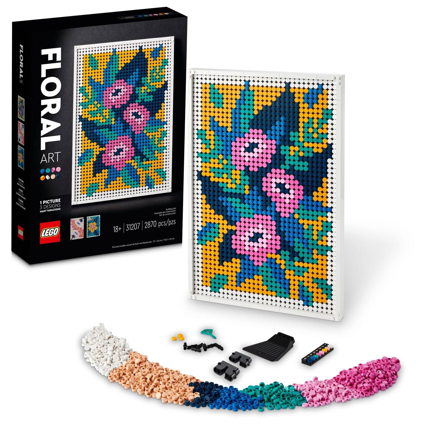 LEGO Art Floral Art 31207, 3in1 Flower Pictures, Wall Art Decoration Building Set, Arts and Crafts Kit, Creative DIY Activity, Beautiful Home Decor, LEGO