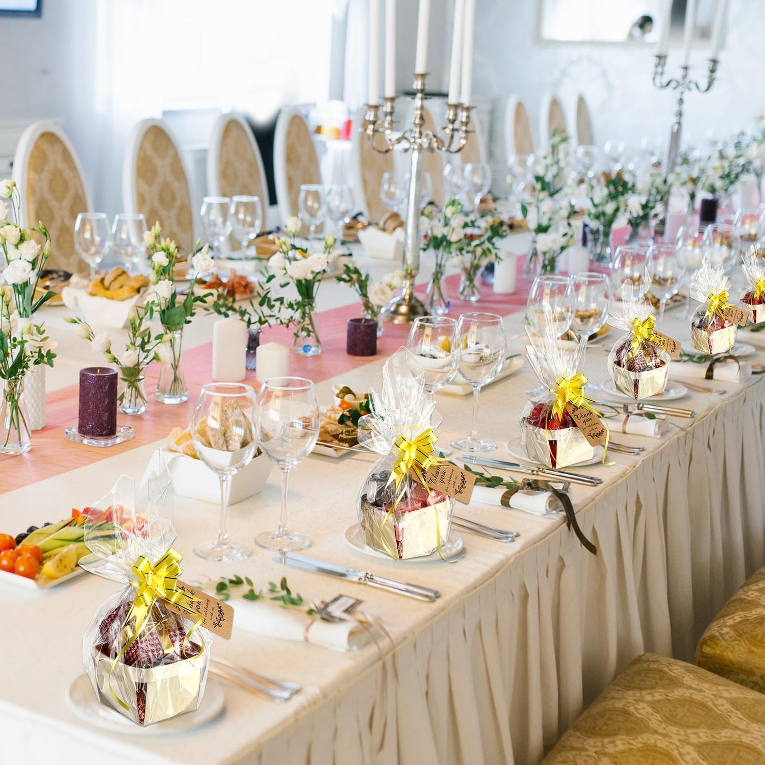 Pinkunn 30 Set Wooden Gift Baskets 4 x 4 x 2.5 Wood Basket DIY Square Wood Gift Boxes with Plastic Paper Thank You Cards and Pull Bows for Christmas Pinkunn