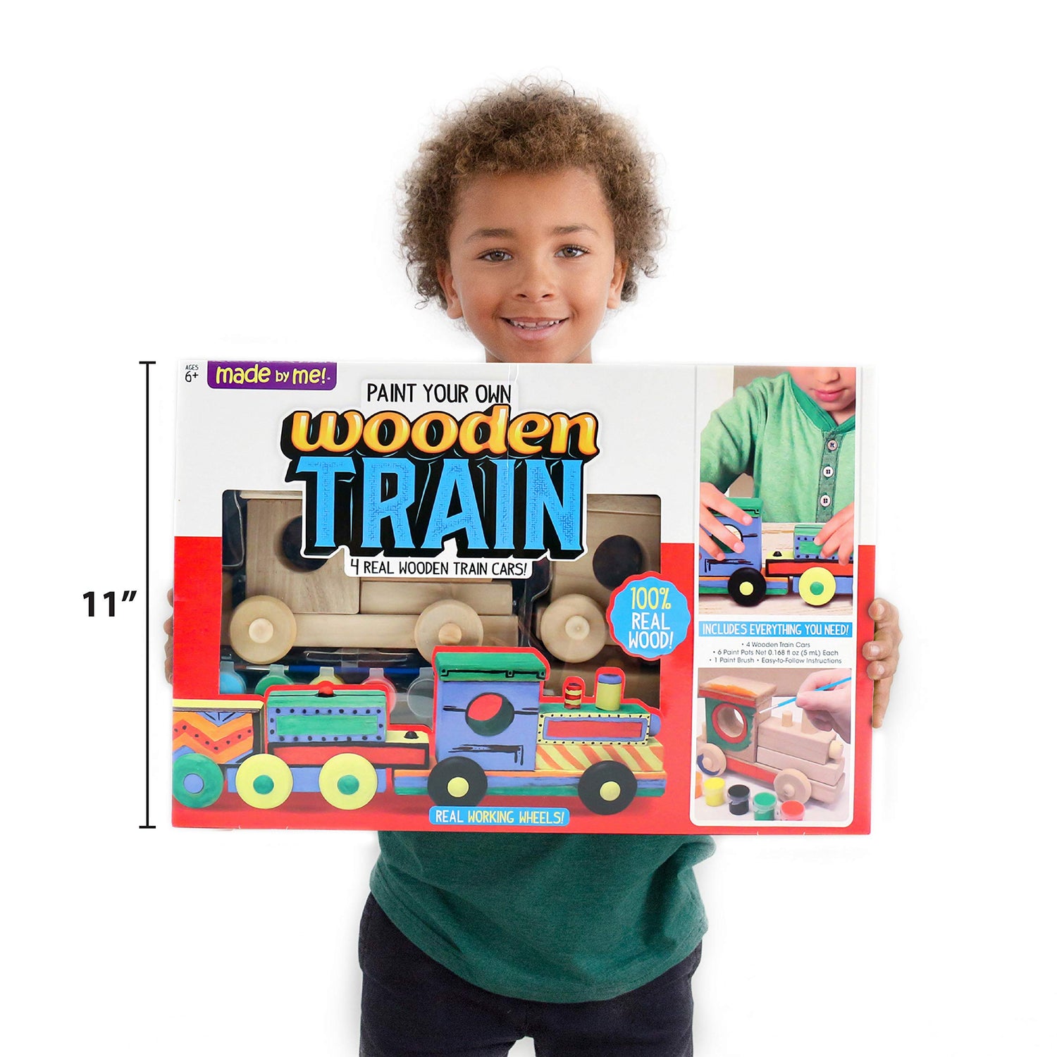 Made By Me Build & Paint Your Own Wooden Train, DIY Wood Trains Craft, Easy To Assemble & Paint 4 Train Cars, Great Car Party or Weekend Activity Made By Me