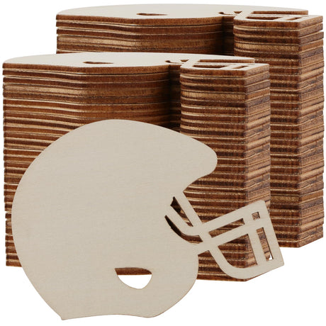 HAKZEON 60 PCS Wood Cutouts Football Helmets, Unfinished Wood Football Helmet, Blank Football Helmet Craft Wood Unfinished Wooden Football Ornaments HAKZEON
