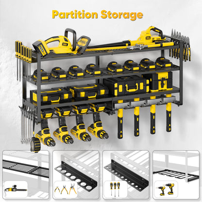 POKIPO Large Power Tool Organizer Wall Mount, Heavy Duty Widen Drill Holder, 4 Layers Cordless Tool Storage Rack, Utility Racks Shelf for Garage - WoodArtSupply