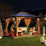 Aoxun 10'x13' Hardtop Gazebo, Aluminum Frame Permanent Pavilion with Curtains and Netting, Outdoor Polycarbonate Gazebo, Double Roof Canopy, for Aoxun