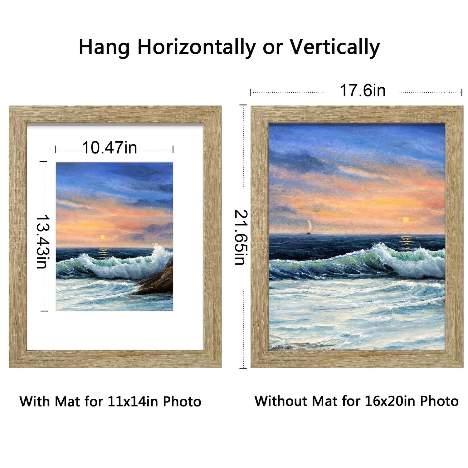 LUCKYLIFE 16x20 Frames, 16x20 Picture Frame for Wall, Display Pictures 11x14 with Mat or 16x20 without Mat, Pack of 2, Natural Woodgrain LUCKYLIFE