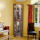 Hayiodda Corner Curio Glass Display Cabinet - Lighted Corner Curio China Cabinet with Mirrored Back, China Display Cabinet with Glass Doors and Hayiodda