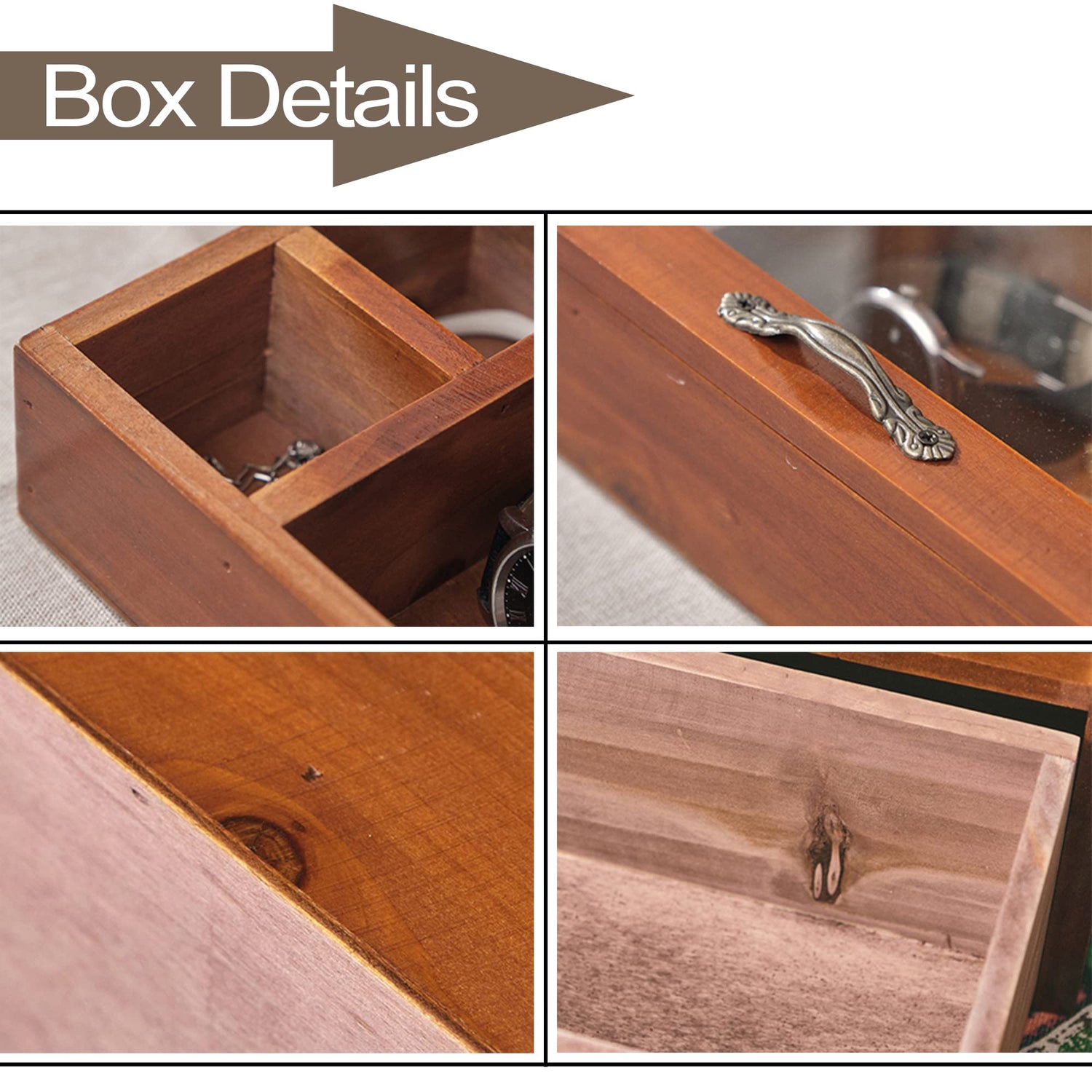 Personalized Wooden Jewelry Box Organizer for Men Custom Gifts for Dad Husband Grandpa Boyfriend Customized Watch Jewelry Storage Box with Initial Generic