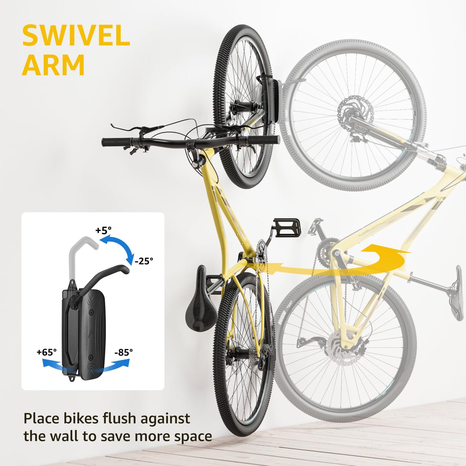 monTEK Swivel Bike Wall Mount, Bike Hangers for Garage, Wall Mount Bike Rack, Space Saving Sturdy Wall Bike Rack, Vertical Bike Rack Holds Up to 66 monTEK