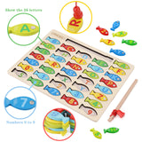Magnetic Wooden Fishing Game Toy for Toddlers, Alphabet Fish Catching Counting Games Puzzle with Numbers and Letters, Preschool Learning ABC Math NASHRIO