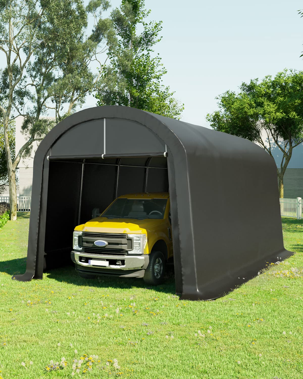 KING BIRD 10' x 20' Heavy Duty Carport Round Style Outdoor Instant Garage Anti-Snow Car Canopy with Reinforced Ground Bars - WoodArtSupply