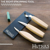 Hutsuls Sloyd Whittling Knife 6.5 in and HUTSULS Premium Black Leather Strop 3 x 8 in 4.0 mm Polishing Compound 1 oz Bundle Hutsuls