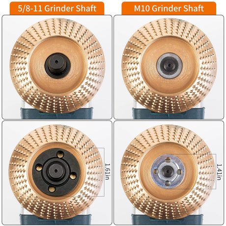 Pomsare Upgraded 4PCS Wood Grinding Wheel for 4" or 4 1/2" Angle Grinder, Grinder Wheel Shaping Disc w/Chain Attachment, Wood Carving Disc Tool for Pomsare