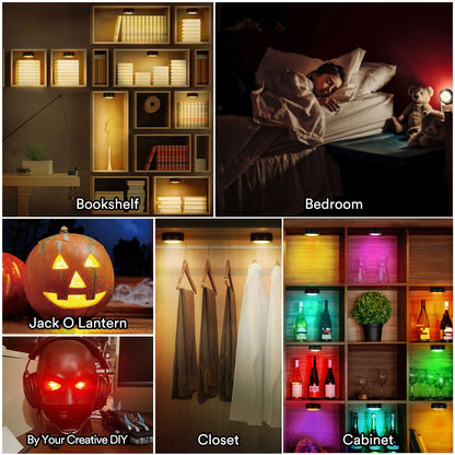 LED Puck Lights with Remote Control, Battery Operated Wireless Closet Lights, Under Cabinet Lighting Stick on Tap Push Lights, Color Changing Under - WoodArtSupply