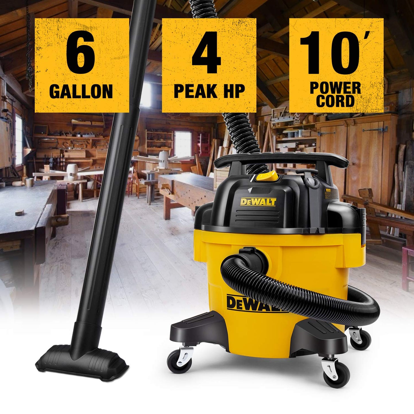 DEWALT DXV06P 6 gallon Poly Wet/Dry Vac, Yellow - WoodArtSupply