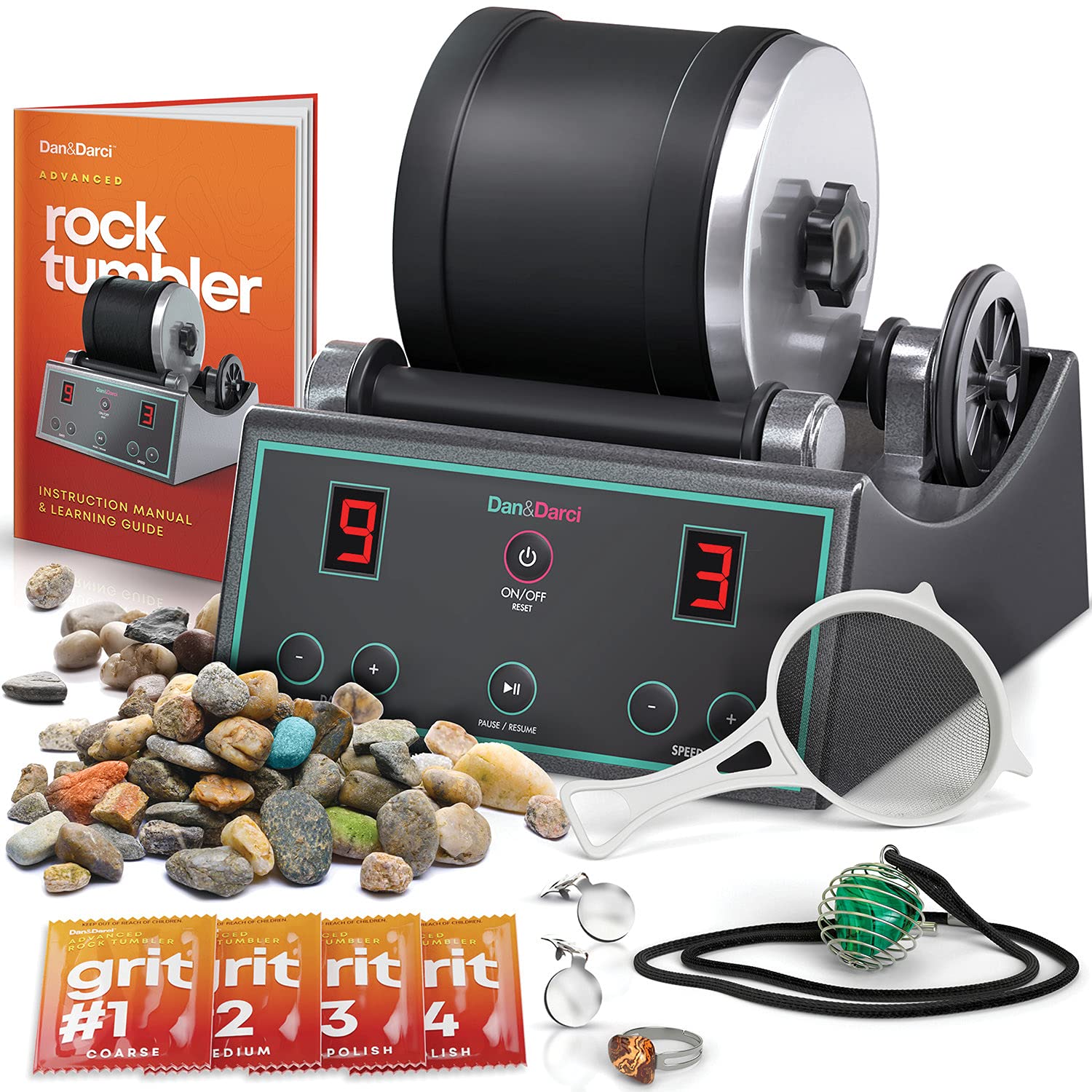 Advanced Professional Rock Tumbler Kit - with Digital 9-Day Polishing Timer & 3 Speed Settings - Turn Rough Rocks into Beautiful Gems : Great Science - WoodArtSupply