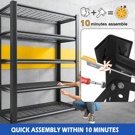 REIBII 72''H Garage Shelving Heavy Duty Garage Storage Shelves 2000LBS Heavy Duty Shelving Adjustable 5 Tier Metal Shelves for Storage Rack,Garage REIBII
